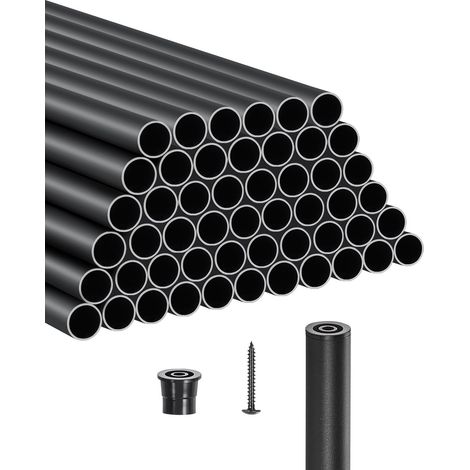 Balustres d'Escalier, Lot de 51, Barreaux de Sécurité Garde-corps Aluminium 19x914 mm, Tige Ronde Creuse Métal, Embouts de Rail et Vis, Barres Rampe pour Escaliers, Porche, Patio, Clôture, Noir (1/5)