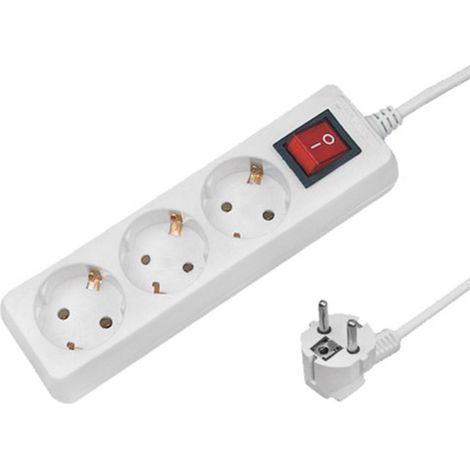 Multipresa WADFOW a 3 prese in stile tedesco con interruttore, cavo da 1,4 m, 16 A, ignifuga