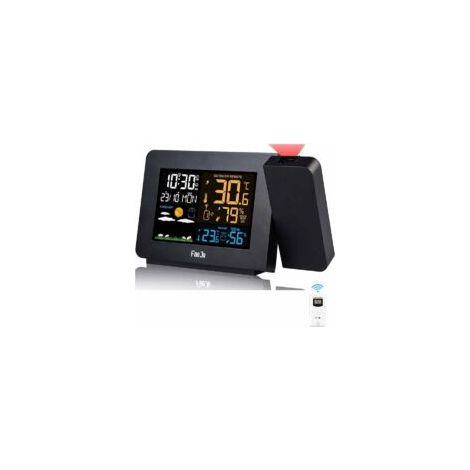 Crezuo Drahtlose Wetterstation mit Thermometer und Hygrometer, Sensor, Wetteruhr mit Projektion, Innen-/Außenthermometer mit Funkfernsteuerung, Dual-Wecker (1/4)