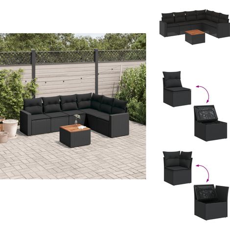 7-tlg. Garten-Sofagarnitur mit Kissen Schwarz Poly Rattan - Gartenmöbel Set - Outdoor Möbel - Rattan Gartenmöbel - Lounge Set - Esstisch Set (1/5)