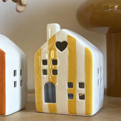 Maison déco lumineuse rayures jaune safran LED à piles (1/3)