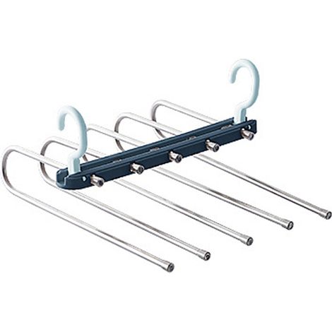 Cintre à pantalons multi-niveaux 5 en 1, portant à pantalons en acier inoxydable, cintre pliable, rangement gain de place pour pantalons, foulards, cravates et ceintures, réglable (1/5)