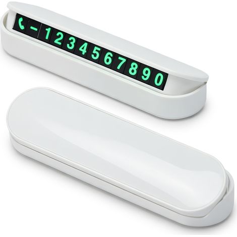 Targhetta di parcheggio in pelle con numeri fosforescenti - bianco specchio (1/5)