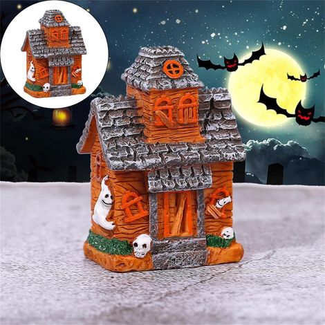 Maison Halloween - Statue Résine Chauve-Souris Citrouille - Décoration Intérieure Extérieure - Figurine Miniature Village - Lot de 1 (1/5)