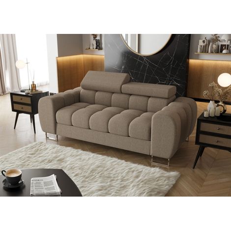 Sofa Designersofa BASTIEN 2-Sitzer in Stoff Gemma Dunkelbeige