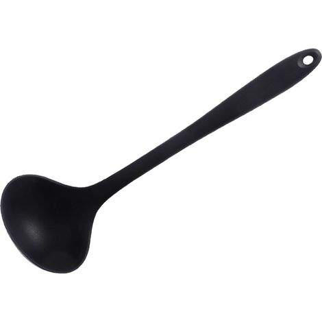 Louche à soupe cuillère à servir en silicone 28.5x9cm anti-chaleur manche isolé ustensile cuisine maison noir (1/5)