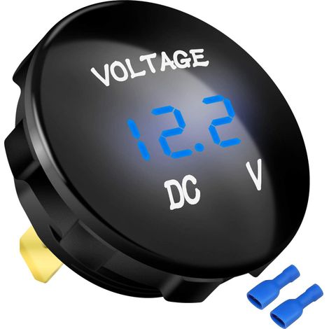 Jauge de voltmètre de remplacement automobile DC 12V 24V,étanche 12V 24V 36V Digital LED Voltmètre avec couleur d'affichage bleue,mini indicateur de moniteur de batterie pour voiture,marine (1/5)