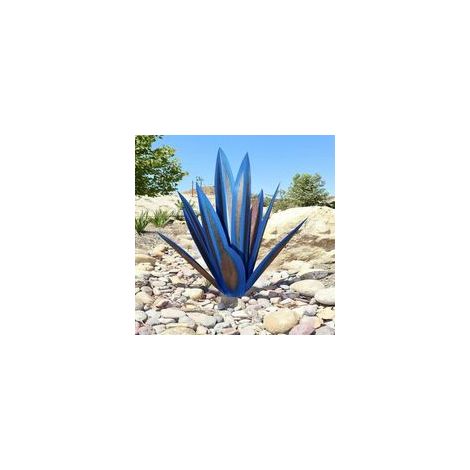 Plante d'agave en métal, pour la décoration de jardin, rouge, sculpture rustique de Tequila, adaptée pour l'intérieur, ornements de pelouse(35cm,Bleu foncé) (1/3)