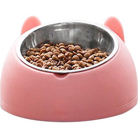Bol d'eau de nourriture pour animaux de compagnie en acier inoxydable détachable empêcher le glissement forme de dessin animé bol d'alimentation pour chien chat rose (1/5)