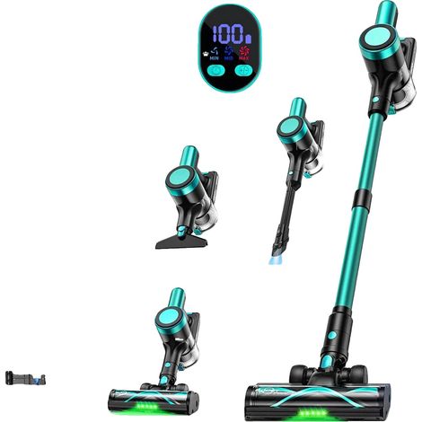Aspiradora inalámbrica, potencia de succión de 58 kPa, pantalla LED, color cian. (1/2)