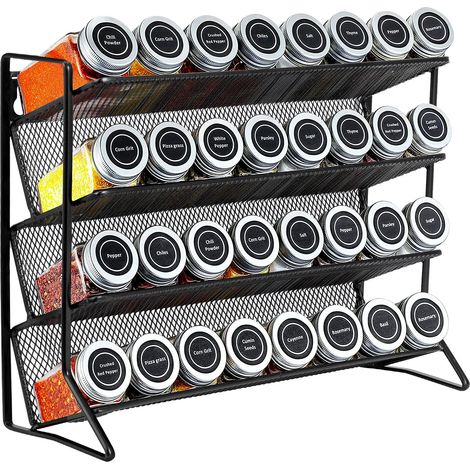2PC 4-Tier Spice Rack Free standing Metal Kitchen Shelf Free Standing Counter Spice Organiser Metal Seasoning Bottle Organizer for Kitchen Countertop Cupboard Pantry (Black) (1/4)
