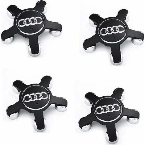 Jeu De 4 Caches-Moyeux Roue Emblème, Pour Enjoliveurs De 135 Mm Pour Audi (Noir).. (1/5)
