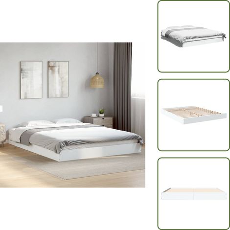 The Living Store Bettgestell ohne Matratze Weiß 160x200 cm Holzwerkstoff - Bettes Gestell - Doppelbett - Holzrahmen - Weißes Bett - Modernes Bett