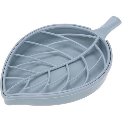 Jabonera de plástico con forma de hoja, 3 colores, creativa, de doble capa, para vajilla, accesorios de baño, bandeja de almacenamiento, caja de palé, contenedor, 1 unidad (azul)