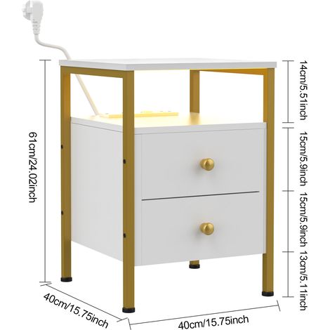 Haloyo® Tavolino moderno con multipresa, tavolino da divano, tavolino da caffè, per soggiorno, camera da letto, 40x40x61cm, bianco (1/5)