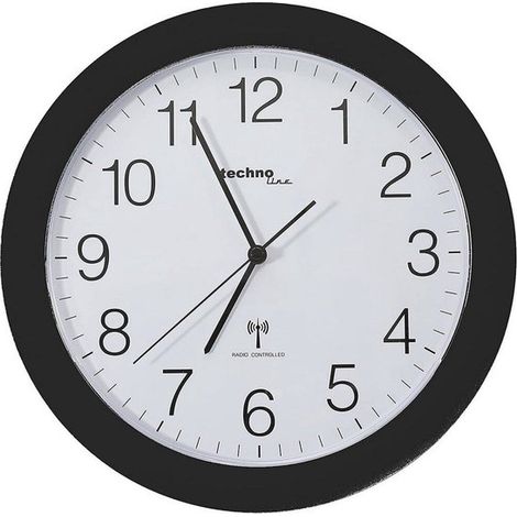 WT 8000 NOIR - Horloge murale - Analogique - Ronde - Fenêtre en plastique - Affichage de l'heure radiopiloté - Noire (1/5)