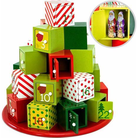 Calendrier de l'Avent en bois réutilisable – 24 tiroirs à remplir – Modèle Montagne de cadeaux – Décoration Noël intérieure (1/5)