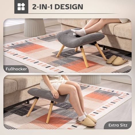 Pouf ottoman en polaire berbère, tabouret moelleux, capacité 120 kg, idéal séjour et chambre, dimensions 67x45x38 cm, teinte anthracite (1/5)