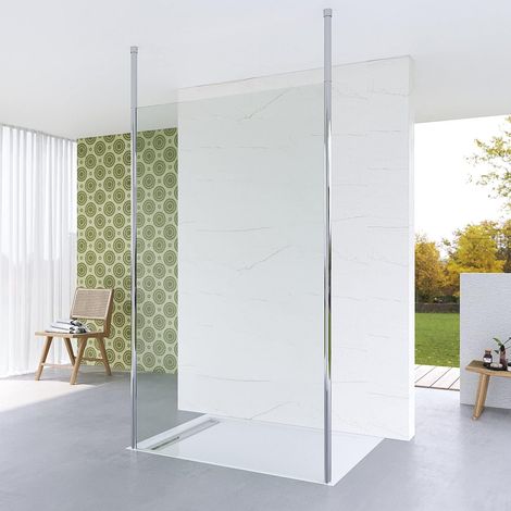 Walk in Duschwand Glas freistehend begehbare Dusche ebenerdige Duschabtrennung offene Dusche Glastrennwand Duschtrennwand für Duschwanne Klarglas 8 mm mit NANO Deckenstütze 3. Größe: 102x200cm (1/5)