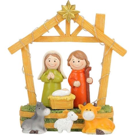 Crèche de Noël LED détaillée pour décoration intérieure, figurines lumineuses de scène de nativité pour maison. (1/4)