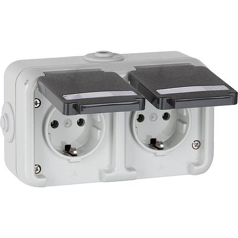 Aufputz-Steckdose PEHA IP44, Schuko, Beschriftung, D 6632 WAB NA - 2-fach (1/2)