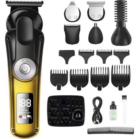 Tondeuse Cheveux Hommes, 6 en 1 Tondeuse Barbe Homme avec Ecran LED, Étanchéité IPX6 Tondeuse Rechargeable Sans Fil pour le Nez et les OreillesPrécision et Pleine Taille, Micro Rasoir (1/5)