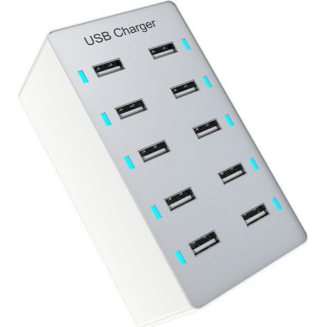 Station de Charge USB, hub Chargeur USB de 50 W à 10 Ports, Chargeur USB multiport avec Smart Detect, Compatible avec iPhone, Ga