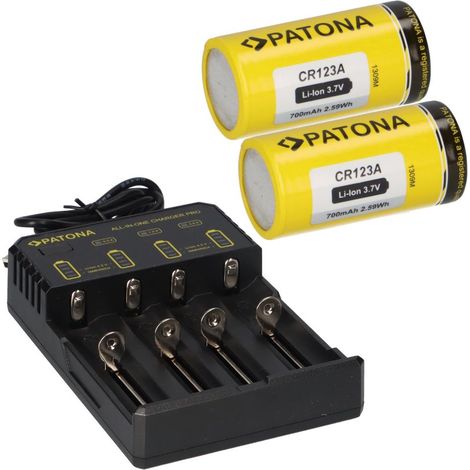 2x PATONA Li-Ion 3,7V Akku CR123A 700mAh 2,59Wh + Lader (1/5)
