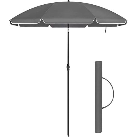 Parasol de plage, parasol de jardin, parasol de bâton, protection UV UPF 50+, diamètre 160cm, gris (1/4)