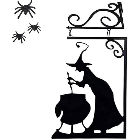Décorations De Cour De Silhouette D'Halloween, Silhouette De Chaudron De Sorcière Suspendue Décorative, Panneau Suspendu En Métal De Silhouette D'Halloween Pour Cour Patio Jardin Extérieur (1/5)