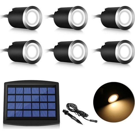 Lot de 6 Mini Spot LED Spot encastrable au sol à LED solaire , lampadaire encastré 3W pour l'extérieur, Spot encastrable au sol extérieur, antirouille, chargeable jusqu'à 800 kg, 12V-24V DC, (1/5)