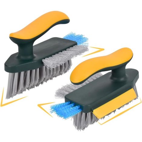 Set of 2 4-in-1 grout cleaning brushes with comfortable grip and soft squeegee, V-shaped cleaning brushes for window tracks, tiled spaces, sink corners