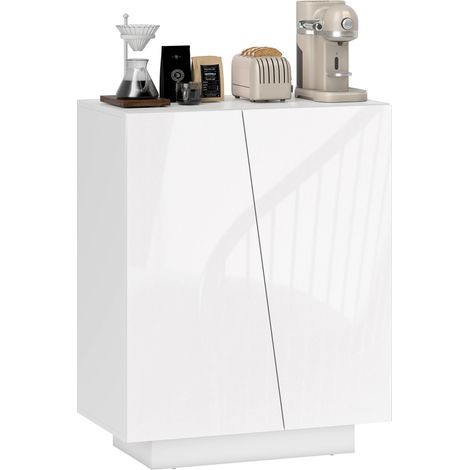 Buffet meuble de rangement avec placard double porte et étagère réglable, 70 x 40 x 88 cm, blanc brillant