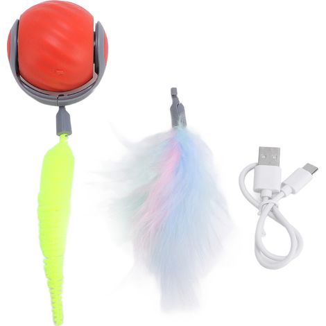 Jouet interactif intelligent de boule de chat avec le meulage sonore de dents empêchent l'ennui résistant aux morsures automatique auto-roulant rouge (1/5)