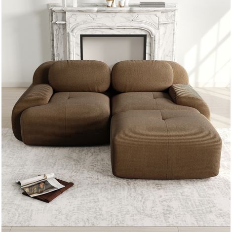 Sofá modular rinconera de tela efecto terciopelo acanalado marrón 208x178x70 cm (1/5)