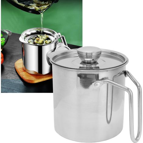 Récipient à Huile en Acier Inoxydable avec Poignée - Filtre à Graisse de Cuisine 1300ml (1/5)