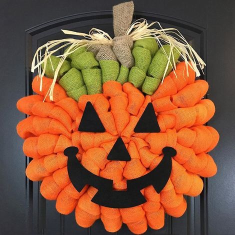 30cm - Couronne De Citrouille En Toile De Jute Pour L'halloween, Dcoration De Porte D'entre, Festival D'automne, Accessoires (1/4)