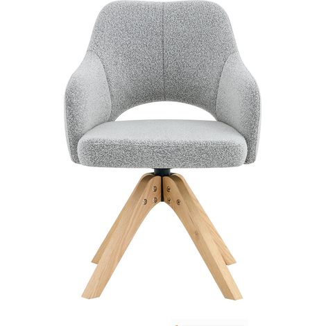 Lot de 2 chaises de salle à manger pivotantes en tissu gris clair, dossier ergonomique, pieds bois, assise confortable 120 kg, style rétro nordique CHICFURN (1/5)