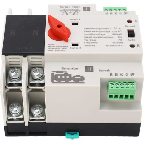 Commutateur de transfert automatique double alimentation 2P ignifugé pour générateur AC220V 80A (1/5)