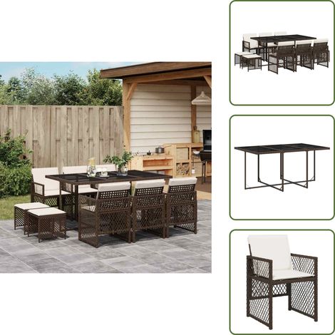 11-tlg. Garten-Essgruppe mit Kissen Braun Poly Rattan - Garten Essgruppe - Garten Essgruppen - Outdoor Essgruppe - Terrasse Essgruppe (1/5)