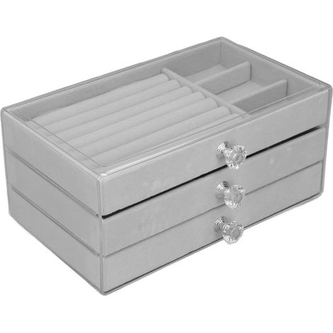 Organisateur de Bijoux Gris avec 3 Tiroirs en Acrylique Transparent - Boîte de Rangement pour Colliers, Bracelets et Boucles d'Oreilles - Présentation et Protection (1/5)