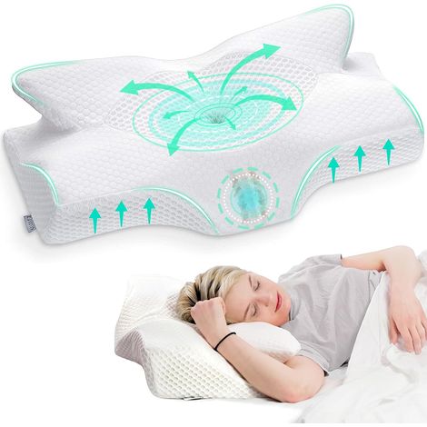 Oreiller Cervical en Mémoire de Forme Ergonomique Soutien Nuque  Adapté pour Dormir sur Le Côté, sur Le Dos et sur Le Ventre, Coussin Ergonomiques Cervical pour la Nuque, 64x38x12,5cm (1/5)