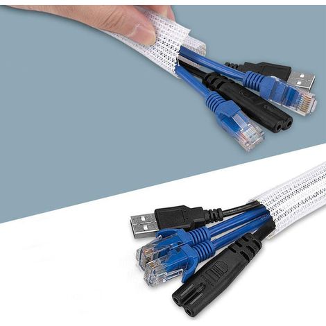 Gaines Câble 3 Mètre 12-20mm Souple Ajustable, Gestion des Câbles Rangement Tressée Fendue en PET, Protection du cache-câbles pour automobiles/Télé/Ordinateur/USB/Audio/Vidéo, Blanc (1/5)