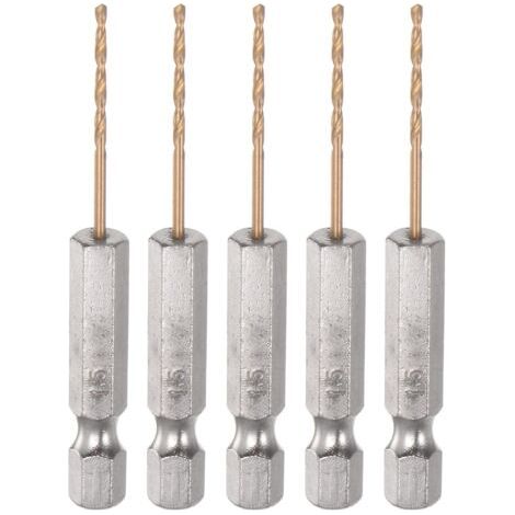 5pcs 1/4" Hex Tige Perceuse Forets 1.5mm Titane Ensemble M35 Haute Vitesse Acier Foret Hélicoïdal 62mm Long Entièrement Rectifié pour Bois, Inoxydable Acier, Métal, Plastique (1/4)