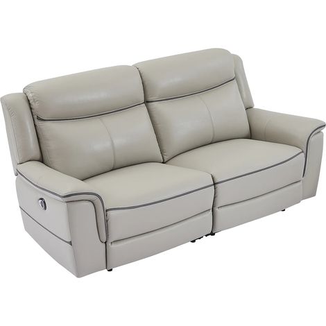 Vente-Unique – Canapé 3 places relax électrique cuir de vachette gris clair – Dimensions 210x95x102 cm – Inclinaison 135° – Ports USB intégrés (1/5)