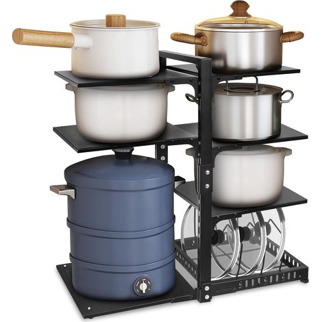 Organiseur de casseroles 6 + 1 niveaux réglables et robustes pour armoire, plusieurs modes d'utilisation, support de casseroles et poêles pour comptoir de cuisine et armoire (1/5)