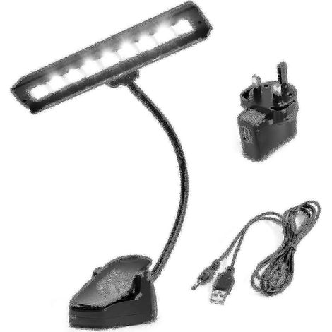 Lampe de pupitre à pince réglable avec 9 LED lumineuses et adaptateur secteur pour la lecture de partitions
