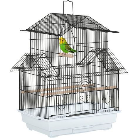 Cage à oiseaux en métal et plastique avec poignée de transport et plateau amovible, 50,5 x 41 x 63 cm, blanche (1/5)