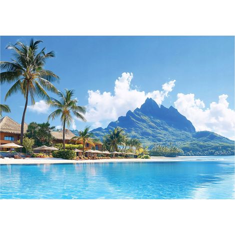 Papier peint panoramique mer palmiers plage 3D nature 400x280 cm mural salon chambre grand format (1/5)
