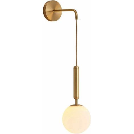 Applique moderne à boule de verre E27, applique murale d'éclairage intérieur minimaliste nordique, adaptée à la chambre à coucher, au salon, à l'allée, à l'éclairage de nuit (laiton blanc) (1/5)